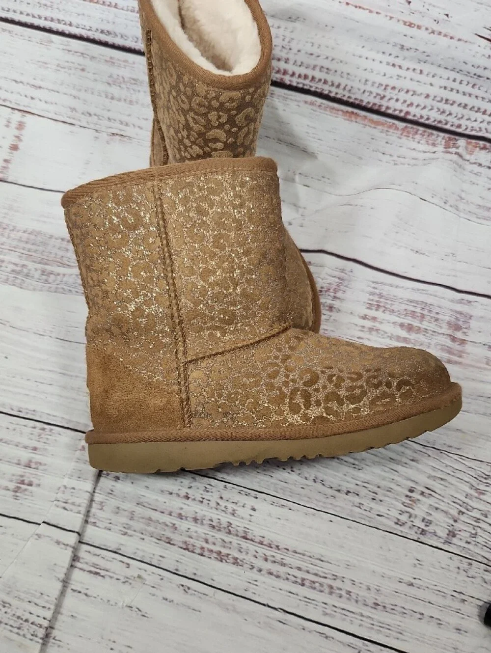 UGG Girls Glitter Leopard Tan Mid-Calf Boots